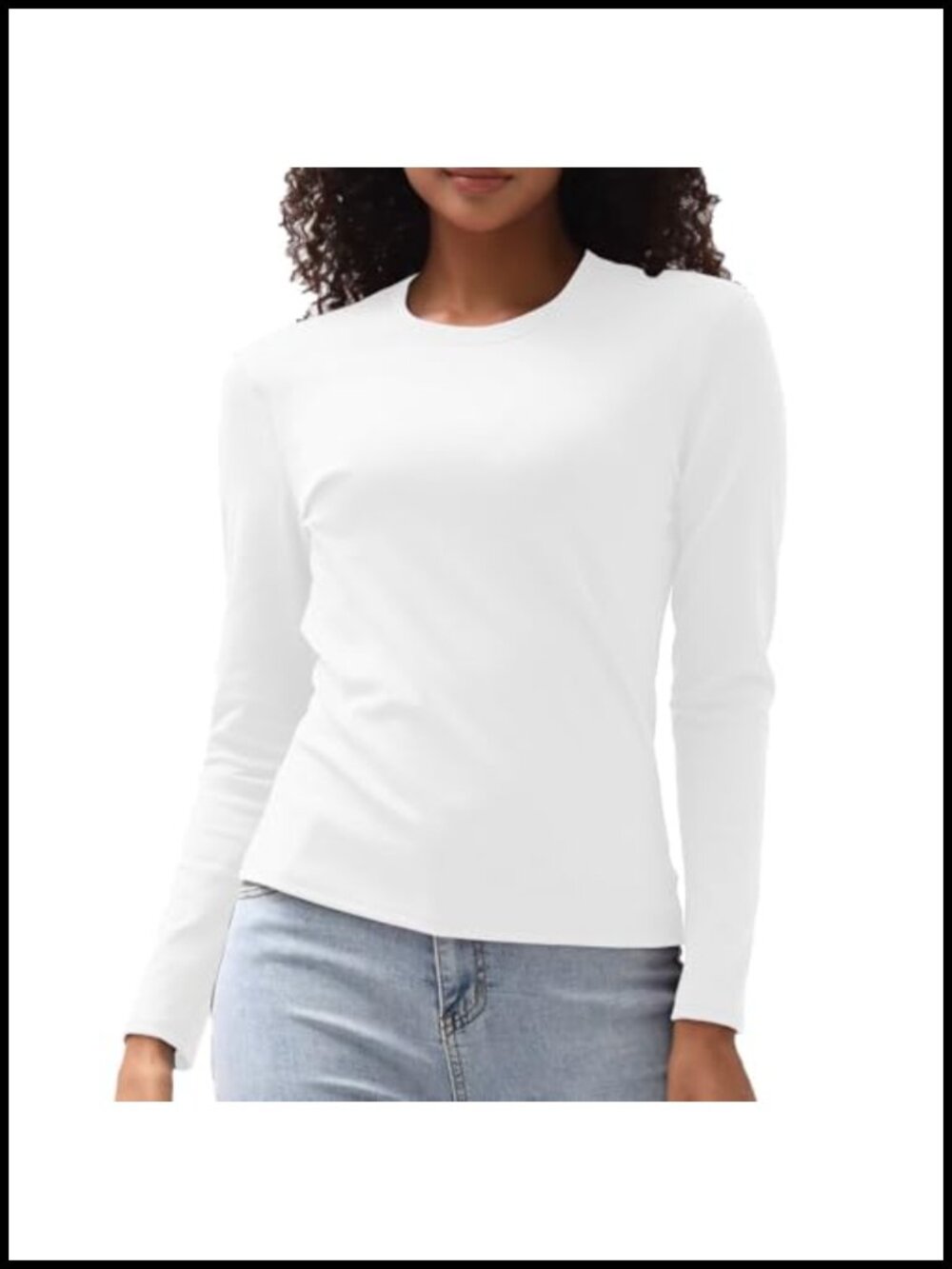 Slim Fit Cotton Long Sleeve Crewneck Tee - Basic Layering Top